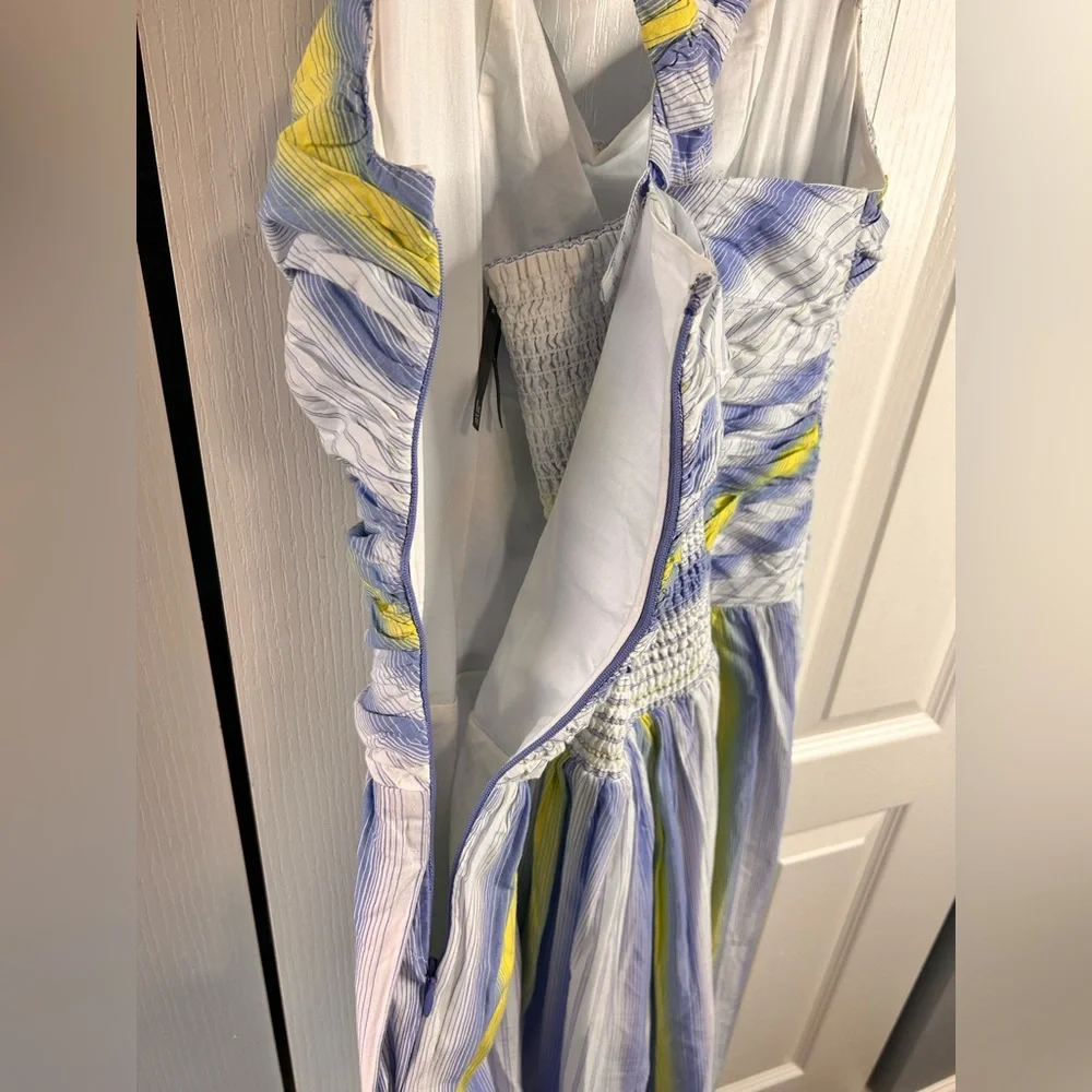 Anthropologie Square-Neck Drop-Waist Smocked Maxi Dress‎ Size Medium Blue Yellow - Picture 6 of 10